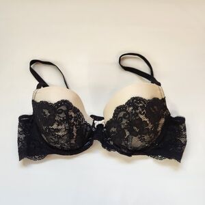 Victoria's Secret Dream Angels Lined Demi Bra 34C Lace Black Ivory Cream